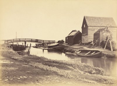 Torrente di marea e vecchi magazzini a sud di Southwold, Suffolk da Peter Henry Emerson